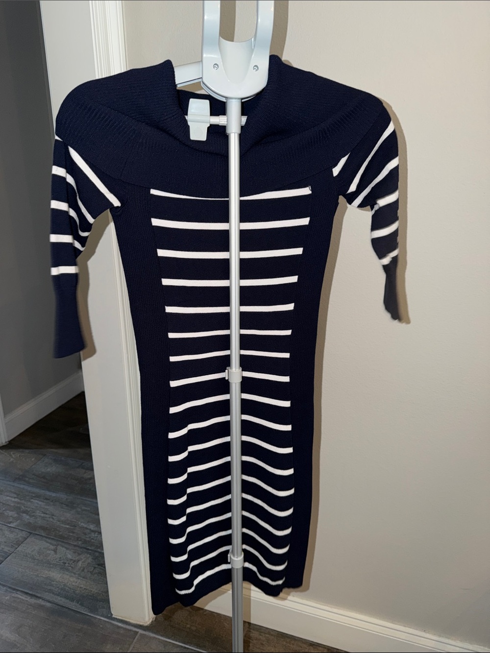 Cache Vintage Nautical Navy And White Striped Jacquard Dress — image 4 of 7